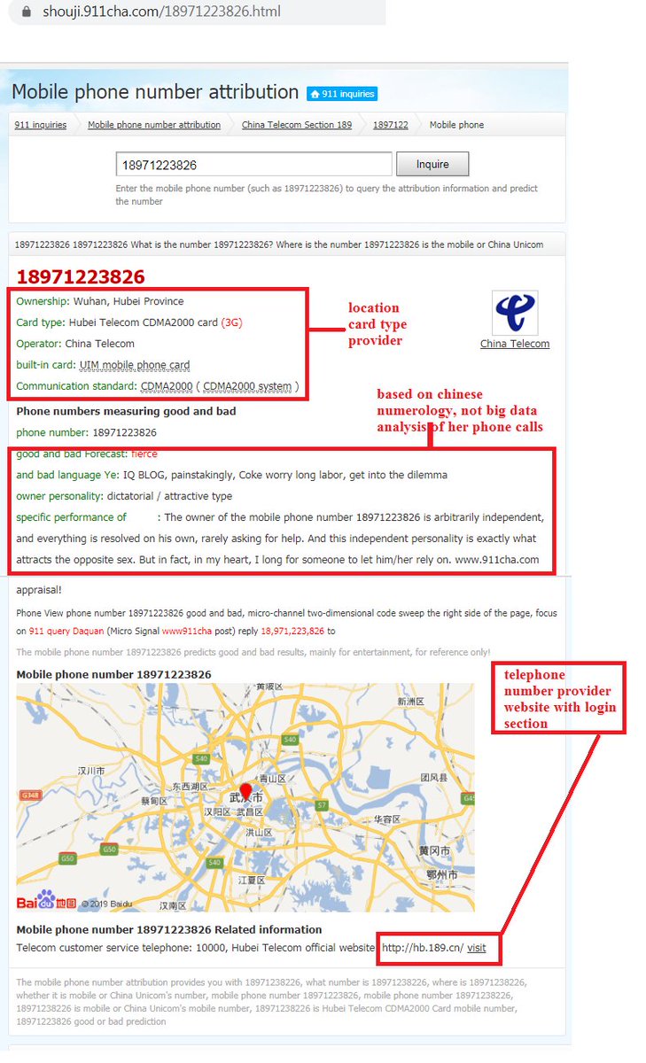 41/ Sogou "Treasure Box" Phone SearchHere are results for a certain person with a CV:1.  https://www.reg007.com/guishu/18971223826If you want more info, must register & pay 9 RMB https://www.reg007.com/invitecode/buy 2.  https://shouji.911cha.com/18971223826.htmlMore information here & link to Baidu Map https://ditu.911cha.com/wuhan.html 