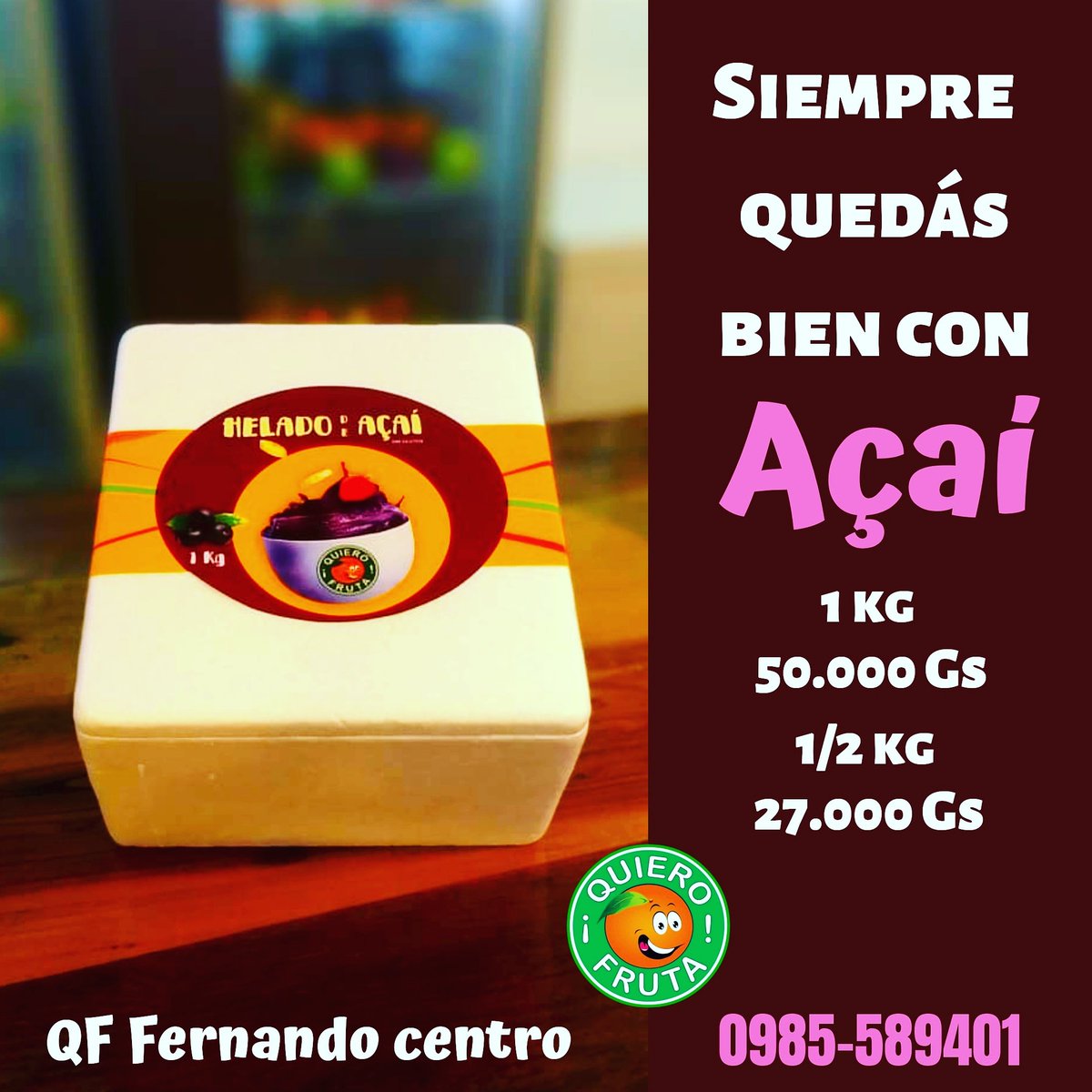 QFrutaFC's tweet photo. Ahora podés disfrutar de tu AÇAÍ cuando quieras
Pedidos al 0985-589401
#QuieroFrutaFernandoCentro
#FernandoDeLaMora
#açaí #helado #Paraguay https://t.co/PEIvJFw3tD