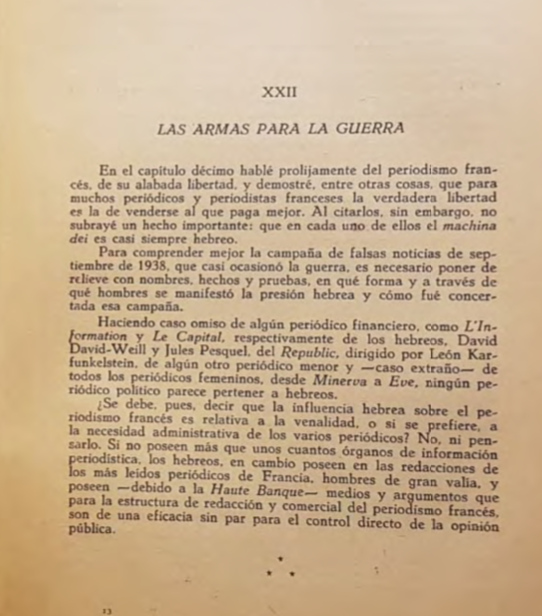 95- !Las armas para la guerra!Ustedes se preguntarán ¿con quien quieren ir a la guerra a quién van a combatir ? bueno para los periódicos franceses la verdadera libertad es la de venderse al que paga mejor y cada uno de estos diarios informativos son manejadas por un hebreo.