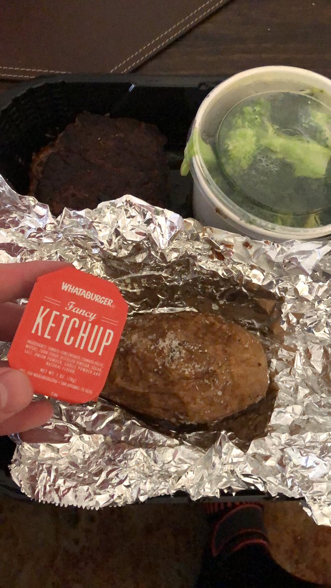 ddaley87's tweet photo. @Outback this is a baked potato? Whataburger ketchup for size reference.   He’s a little small. https://t.co/IOcRMj5SvK