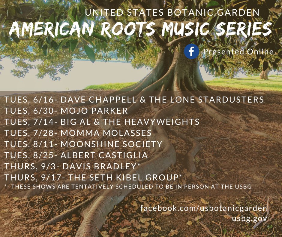 So proud to curate another year of the American Roots Music Concert Series w/  <a href="/USBotanicGarden/">usbotanicgarden</a> !  While many summer series are cancelling this year, we got creative to continue bringing music programming via a virtual platform.  Check out this lineup! #rootsmusic #dcconcerts