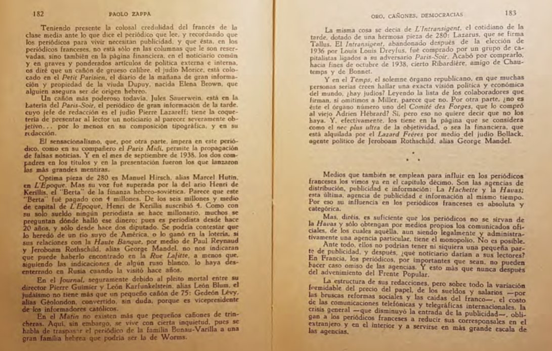 96-En 1938 hicieron un ensayo los diarios judíos q casi ocasionó la guerra una campaña hebrea con total desfachatez y en las redacciones tienen a los más leídos periódicos d Francia y a esto sumen al crédulo ciudadano francés que creía y sigue creyendo todo lo q lee ....