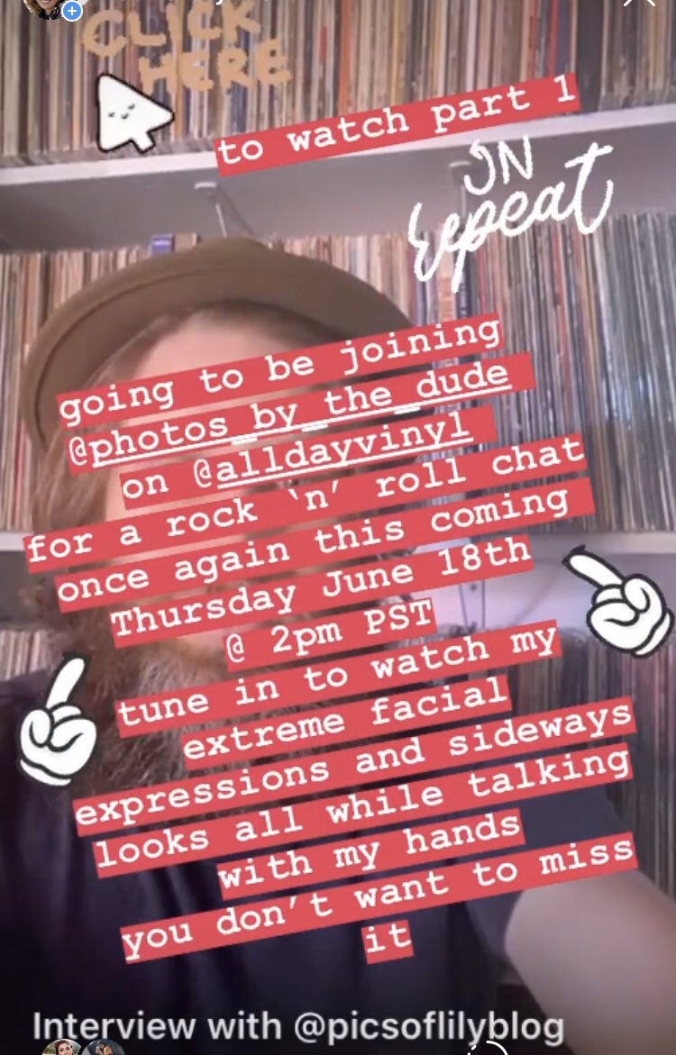 going back to IG Live with Scott Dudelson @AllDayVinyl where we will be embarking on part 2 of our rock ‘n’ chat this Thursday June 18th at 2pm PST, you don’t want to miss it!!
check out part 1 right here: 
instagram.com/tv/CAdy4bopWa9…