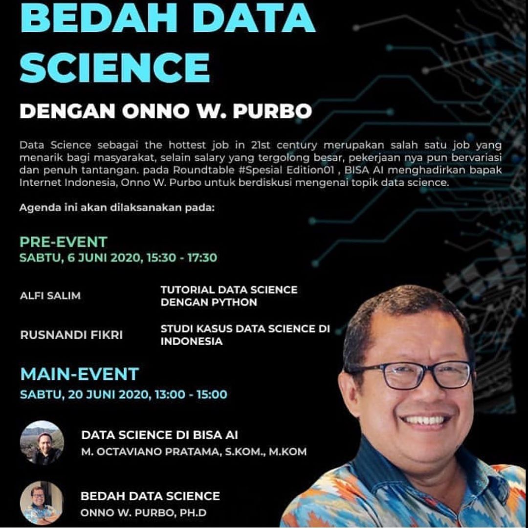 InfoJadwalEvent's tweet photo. Roundtable Special Edition#01 – MAIN EVENT Bedah Data Science dengan Onno W Purbo
Sabtu: 20 Juni 2020
Pukul: 12:00-15:00 WIB
Tempat: Online
https://t.co/UbQq1IwFpr
#seminar #webinar #seminargratis #webinargratis #seminarinternet #eventjakarta #eventsurabaya #eventbogor https://t.co/B0bw4GIOVl