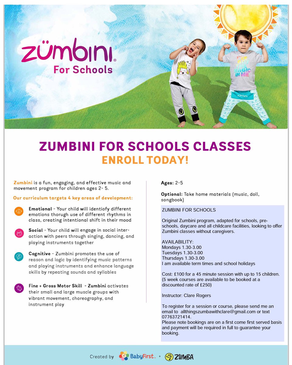 Allthingszumba's tweet photo. Bookings being taken for September 2020. Do you work in a school or day care faciility? how about a zumba kids workshop for ages 4-8 years, or a zumbini workshop for ages 18mths- 5 years. You can book a  one  hour session for £100 or a 5 week course for £250  
Text 07763721414 https://t.co/mRBwfSnPDE