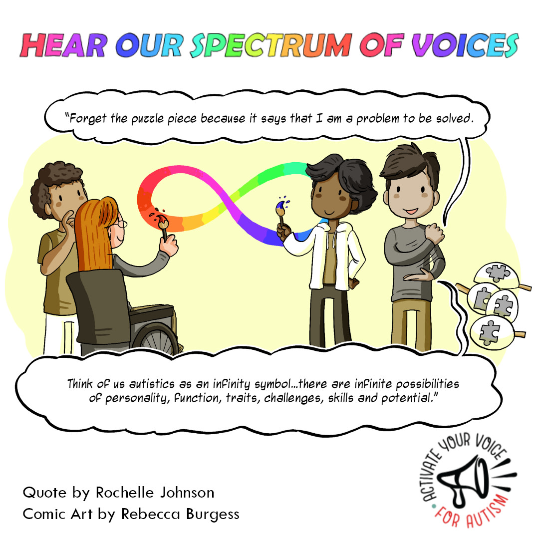 ZOOMAutism's tweet photo. Get @GeekClubBooks FREE #ActuallyAutistic #SpectrumVoices Comic featuring powerful advocate quotes from @BeccaLoryCAS @EDalmayne @NeuroRebel @AgonyAutie and more! Amazing llustrations by autistic artist #RebeccaBurgess #Activate4Autism https://t.co/qYzxxRVbO2 https://t.co/EBgINFcHUl