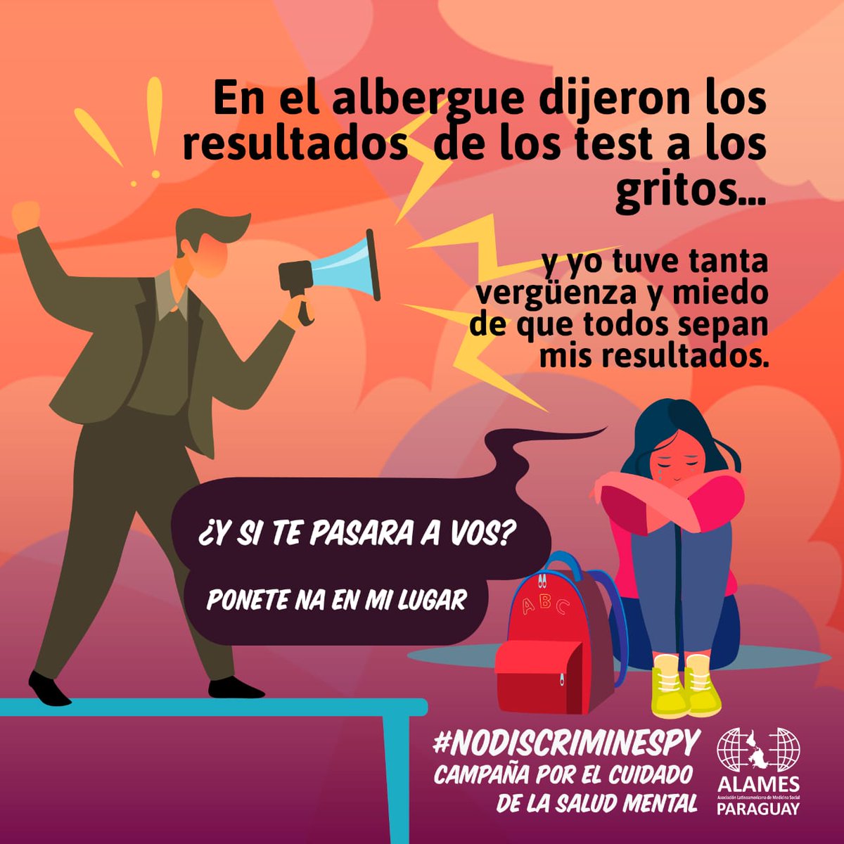 AlamesParaguay's tweet photo. ¿Y si te pasara a vos? Ponete na en mi lugar.
Campaña por los cuidados de salud mental #NoDiscriminesPy https://t.co/o3oxFxvNHU