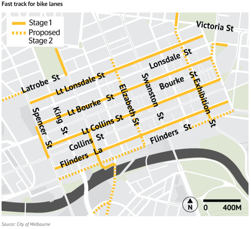 AAisenberg's tweet image. The #bikelanes are coming. Looking good @cityofmelbourne 
theage.com.au/politics/victo…
#cycling #safer