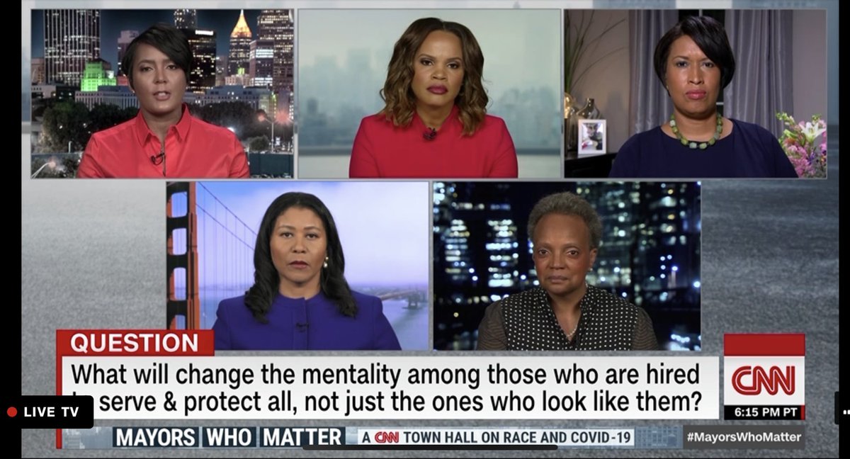 AprilDRyan's tweet photo. So proud seeing @TheLauraCoates host this special @CNN town hall #MayorsWhoMatter with @KeishaBottoms @MayorBowser @LondonBreed &amp; @LoriLightfoot! This is a needed dialogue on important issues &amp; I’m glad they’re having it. #CNN https://t.co/fmQdZL4Ku2