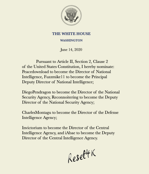 I hereby nominate the following people to the following positions.