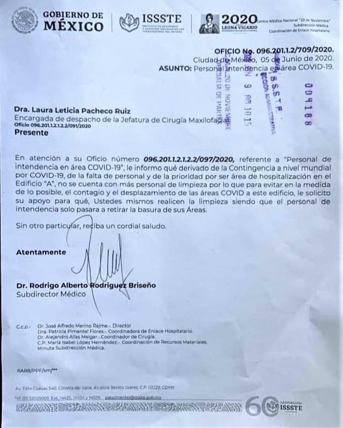 ¡Increíble! Subdirector Médico del Hospital 20 de Noviembre pide a los médicos hagan su propia limpieza, ya que el personal de intendencia sólo les va a retirar la basura. 🥼🥼