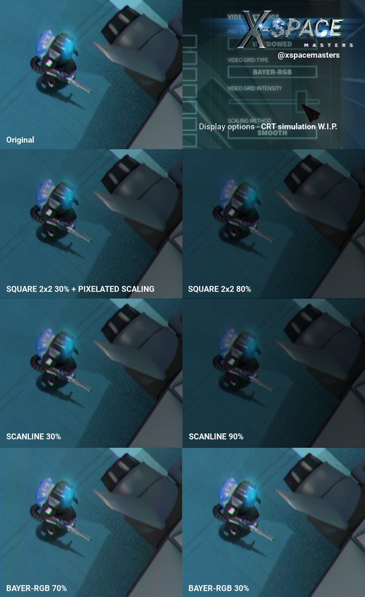 xspacemasters's tweet image. CRT sim options W.I.P.
Some of the options you can change to suit multiple screen sizes and setups and provide a CRT feeling on led screens.

#retrogames #arcade #shmup #crt #indiegame #pixelart #GamingSetup #videogames #Amiga #Atari #gaming #gamedev