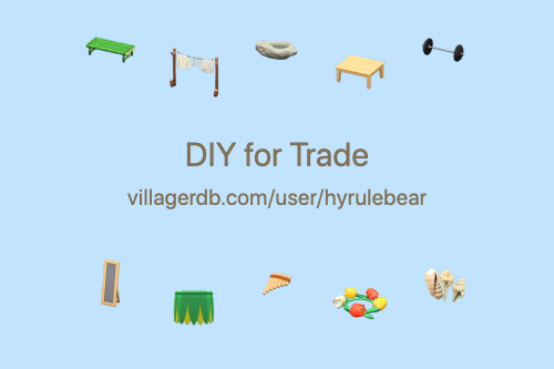 HyruleBear's tweet photo. One last time for the weekend, check out the DIY recipes I have for trade (75), and check out my pinned tweet of needs. #acnh #acnhtrade #acnhdiys #AnimalCrossingNewHorizons https://t.co/bylXNrij7J https://t.co/QZk66AkXzB