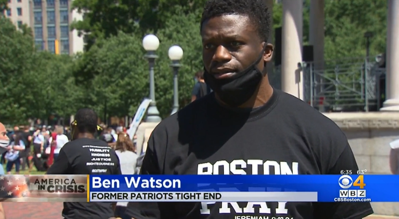 RWwatchMA's tweet photo. Former Patriot Ben Watson Brings People Together To Pray For Change In Boston Common - #BostonPray https://t.co/2JLB6Q23rv #BlackLivesMatter #BostonProtest #mapoli #bospoli https://t.co/60XaYu8o9O