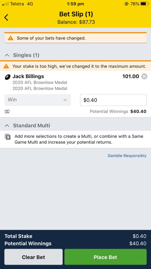 foxy_dal's tweet photo. @McCreak2064 @sportsbetcomau @UNIBETAustralia Don’t give them that much credit... $0.40 max here https://t.co/BKjmBoLUbJ