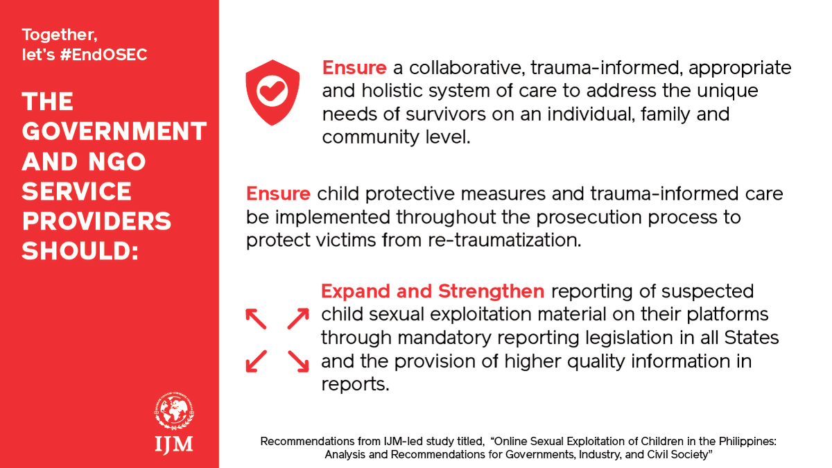 ijm_ph's tweet image. Our #OSECStudy recommendations for NGO and Service Providers