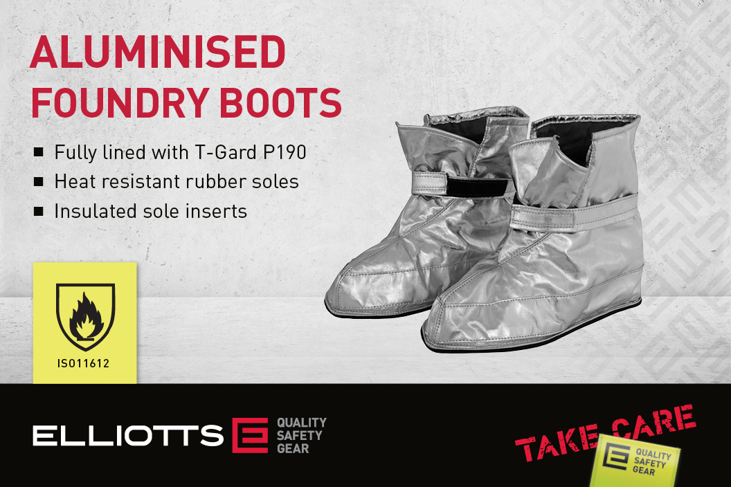 ElliottsSafety's tweet photo. Elliotts Aluminised Furnace Boots are designed to be worn over safety boots and to protect the feet &amp; ankles from high radiant heat, sparks and slag. The boots have heat resistant rubber soles with insulating sole inserts for additional heat protection. 
https://t.co/WU68fozbfu https://t.co/xERlixZ3f2