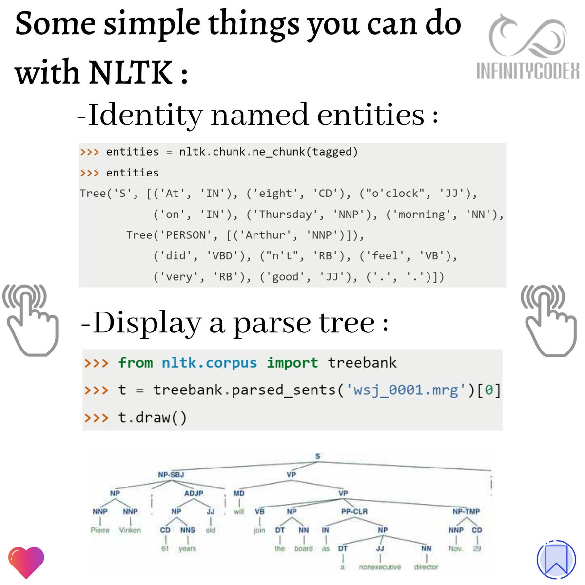 InfinityCodeX1's tweet photo. What is NLTK?
By : https://t.co/GpSjCReek4
#Python3 #BigData #datasciences #dataanalytic #datavisualization #nltk #nlp #naturallanguageprocessing #naturallanguagetoolkit #knowledge #skills #tech #techno #machine #machinelearning #machinelearningwithpytho #programming #coding https://t.co/O03QvjTPc9