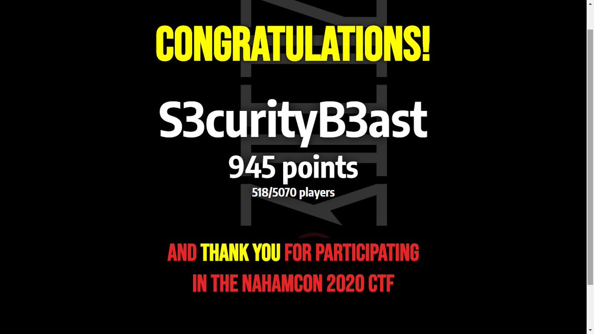 s3curityb3ast's tweet photo. Amazing CTF #NAHAMCON2020 #NahamCon #CTF and i think this the first CTF where I got certificate, even after rating after 100s ;) #CTF #Security #pentestingnotes Thanks for certificate @_johnhammond @NahamSec @stokfredrik @thecybermentor .Super excited for trap and Glimpse wrtup . https://t.co/v8BSiv9Mi1