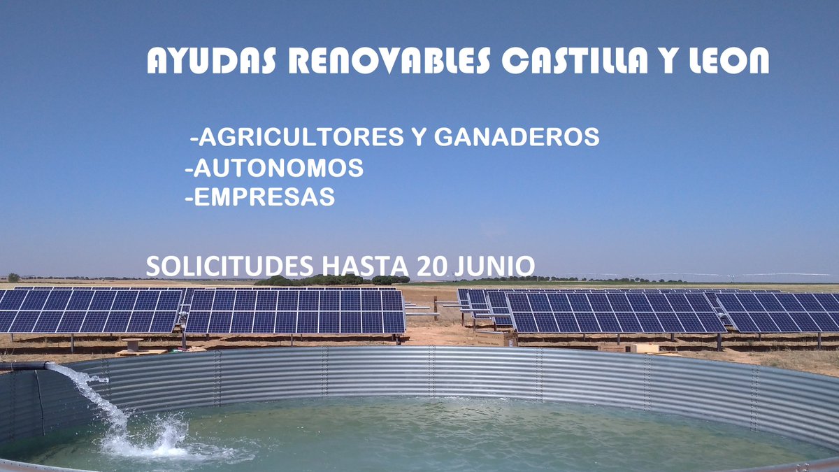 ‼Ayudas a renovables en el sector empresarial en Castilla y León, solicitud hasta el 20 de Junio.
- Ayudas hasta el 40% de la inversión.
🚜Agricultor, ganadero, autónomo, empresa, invierte en bombeo solar, no dejes pasar esta oportunidad, llámanos, te informaremos.