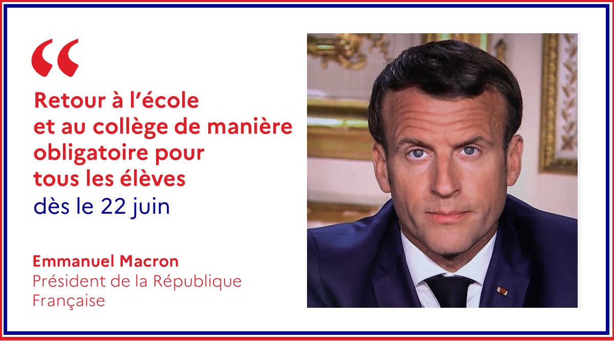 Retour à l’école et au collège de manière obligatoire pour tous les élèves dès le 22 juin.