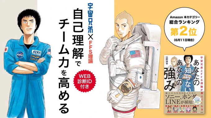 宇宙兄弟のキャラクターで、FFS理論を理解する「あなたの知らないあなたの強み」
まずは、自己理解をして、他者理解をして、チーム理解へと進む。
本だと、IDがついて詳しい診断ができます!

https://t.co/tTlJZuRXOj 