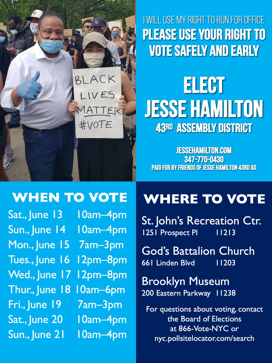 EARLY VOTING STARTS TODAY! 

Please use your right to vote safely. Visit nyc.pollsitelocator.com/search to find your polling location and get out and VOTE!