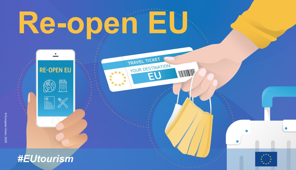EU_JRC's tweet photo. Where can I travel to this summer in 🇪🇺? 🧳🛫
What is the situation at borders? 👮‍♀️
What are the travel restrictions? ✋
What are the safety measures? ⛑️

Find out your answers on the new platform ‘Re-open EU‘, developed by our scientists: https://t.co/L9V6PvKOUs

#EUtourism https://t.co/ciLjTJUenP
