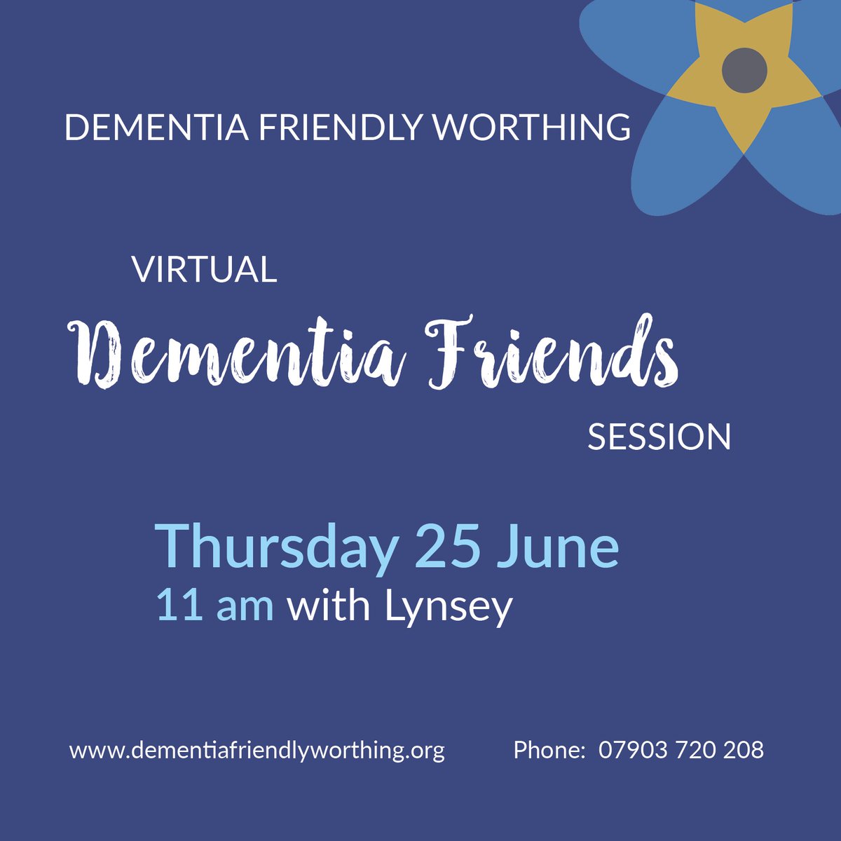 Our coordinator Lynsey is delivering a <a href="/DementiaFriends/">Dementia Friends</a> webinar with <a href="/DementiaWest/">Dementia Friendly West Sussex</a> email us at info@dementiafriendlyworthing to book a space!