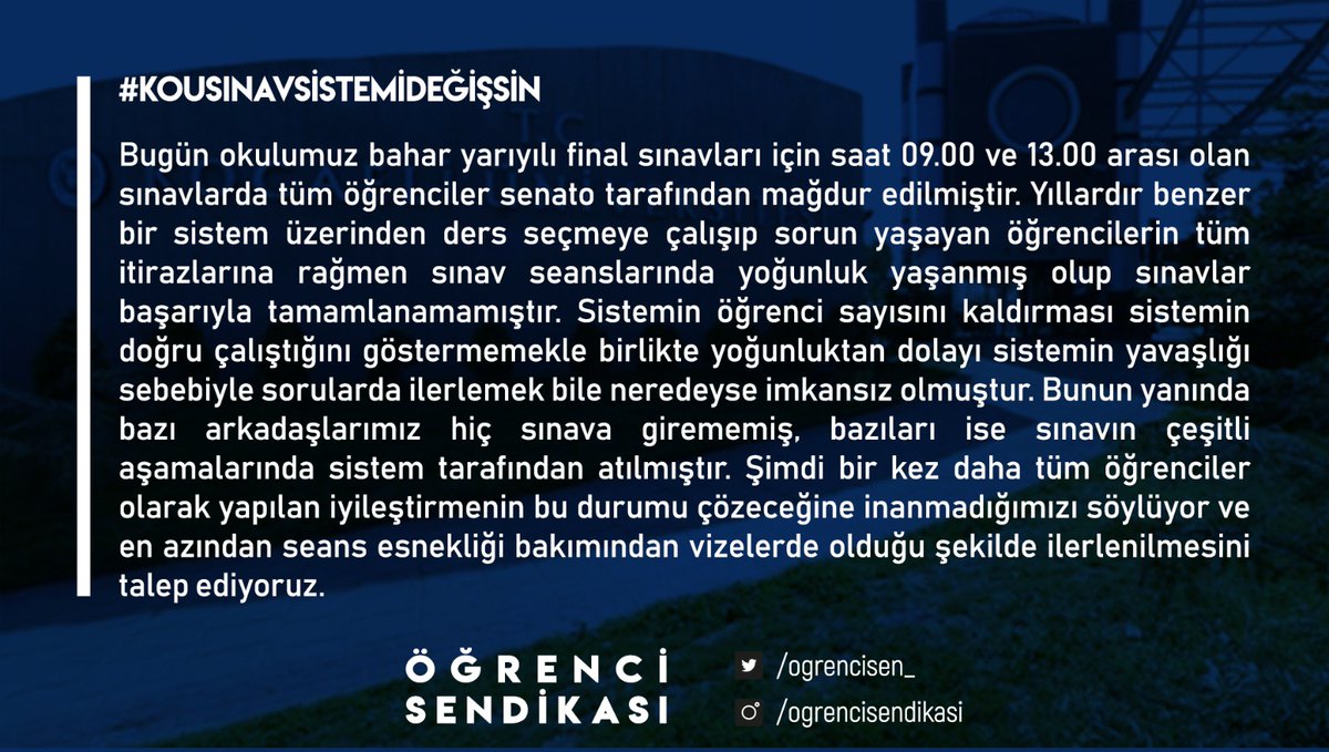 Talebimiz açık, mağdur edilmek istemiyoruz!
#KOUSınavSistemiDeğişsin