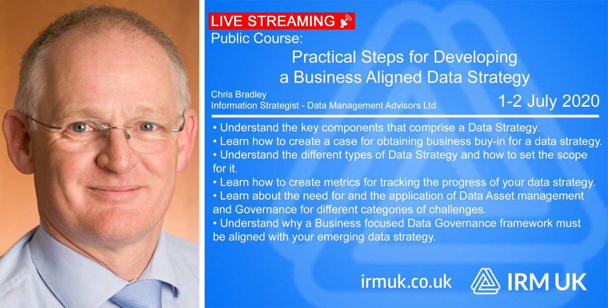 IRM UK (@irmuk) on Twitter photo This course provides solid approaches to get you started on your #DataStrategy and the ways in which your supporting #DataGovernance framework can be organised.
Join <a href="/InfoRacer/">Christopher Bradley</a> 1-2 July 2020 ow.ly/ZA2W50A09o9 #DataManagement #EnterpriseData This course provides solid approaches to get you started on your #DataStrategy and the ways in which your supporting #DataGovernance framework can be organised.
Join <a href="/InfoRacer/">Christopher Bradley</a> 1-2 July 2020 ow.ly/ZA2W50A09o9 #DataManagement #EnterpriseData