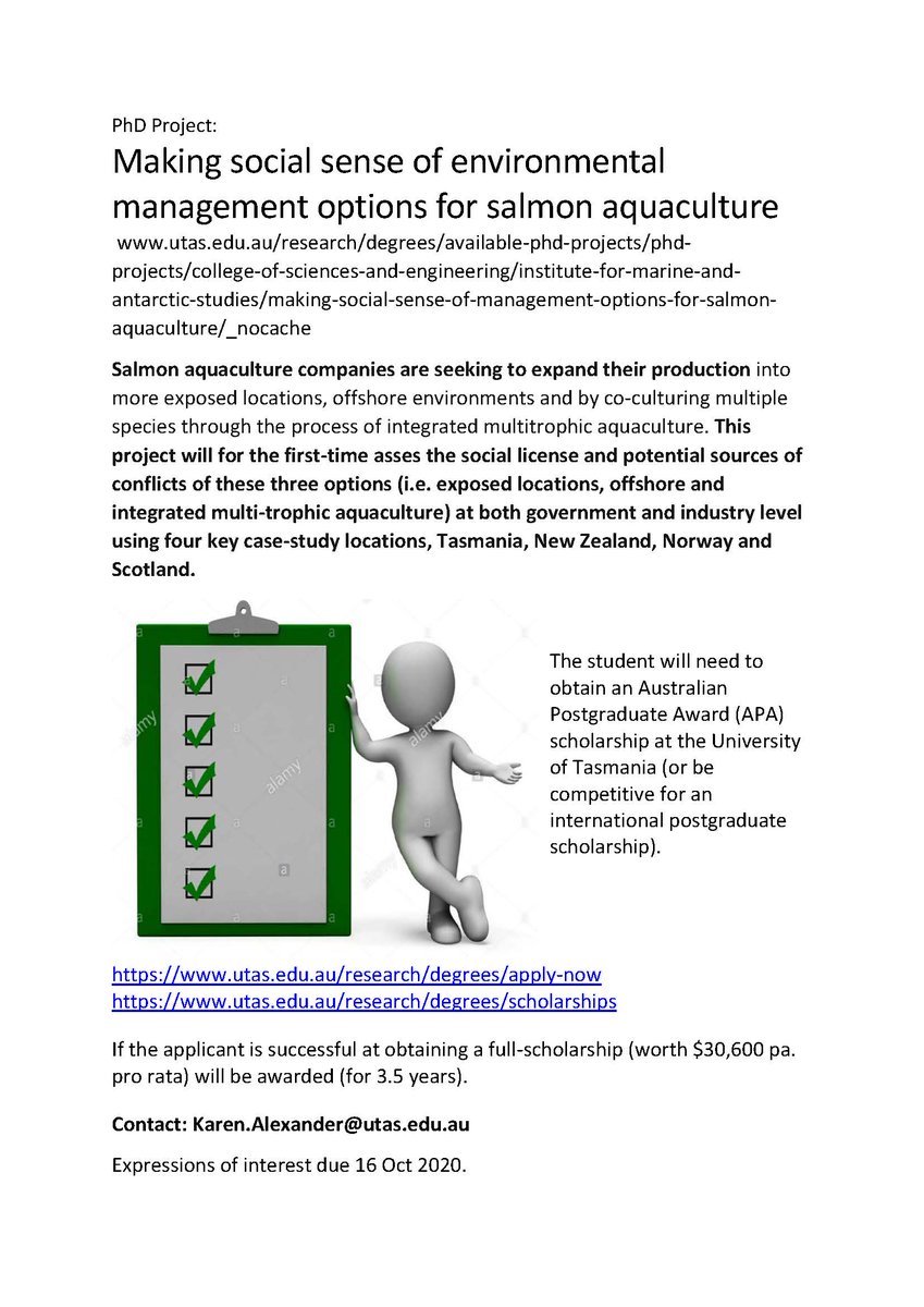 IMASUTAS's tweet image. Great opportunity to undertake a PhD at IMAS @UTAS_ looking at social issues around salmon aquaculture in Tasmania, New Zealand, Norway &amp;amp; Scotland bit.ly/2UI77R1 @kazaalexander  @bethaniey15