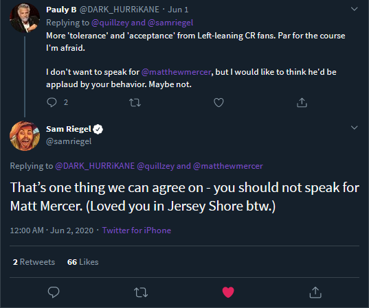 What conservative Critters think Matt Mercer's tolerance supports, vs. what Matt Mercer supports. You love to see it. I hope the fandom comes back smaller and stronger now that the cast and crew have fully shown what they stand for.