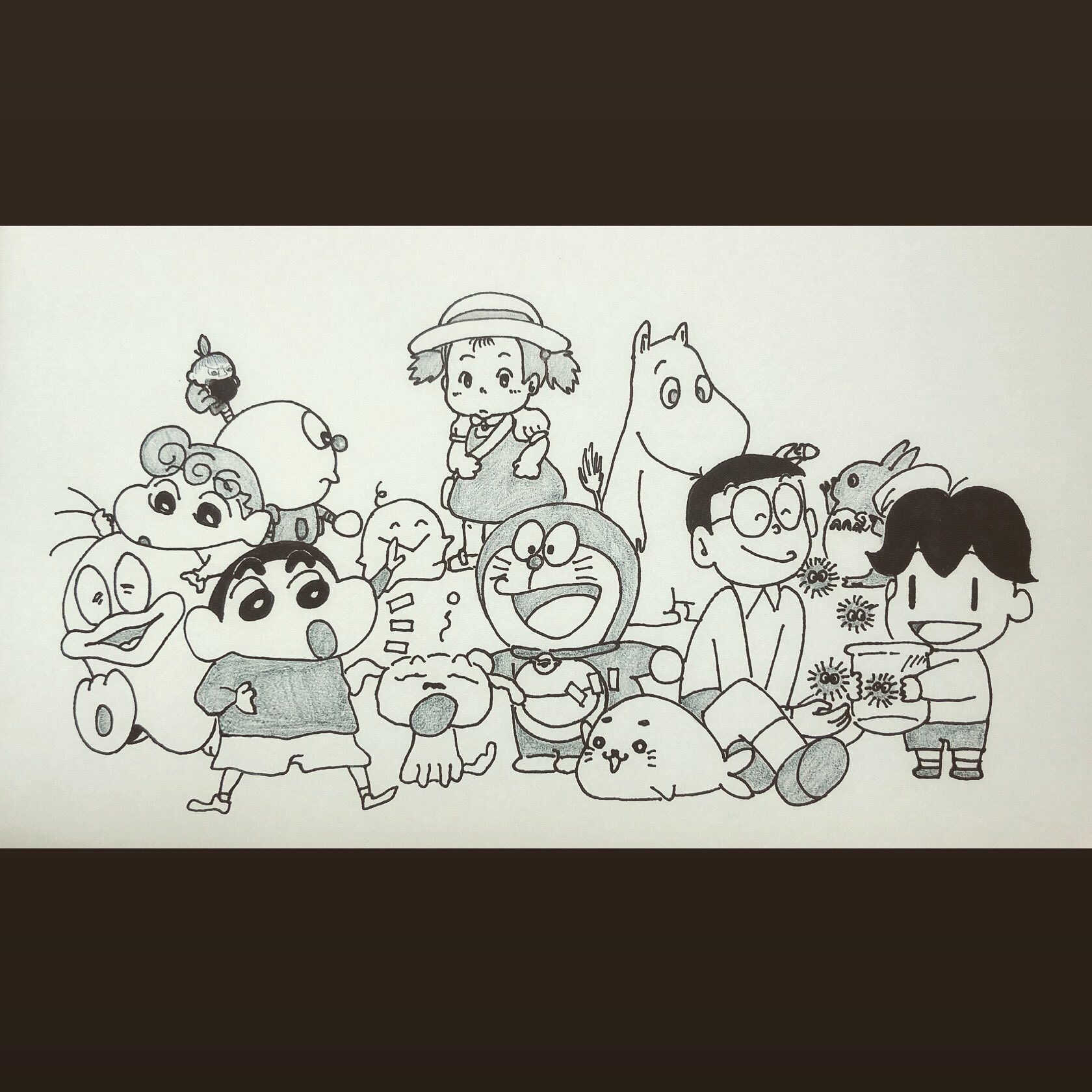 توییتر あめ در توییتر 好きなアニメの子供キャラコラボ Illustration イラスト 落書き お絵かき 絵 Drawing Draw アニメ コラボ ドラえもん しんちゃん コロ助 キテレツ大百科 オバケのq太郎 オバq 少年アシベ ゴマちゃん トトロ ジブリ