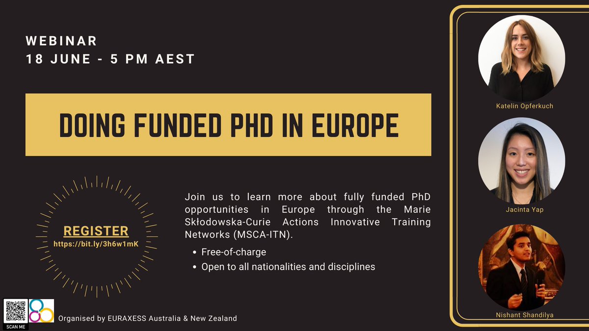 EPIC_ProjectEU's tweet image. Want to be informed about fully funded PhD opportunities in 🇪🇺Europe though the @MSCActions Innovative Training Networks? Join this free  #EURAXESS 🇳🇿&amp;amp;🇦🇺 #webinar on June 18th for tips &amp;amp; advice. To register: bit.ly/3ftRSCT

#EPICProjectEU