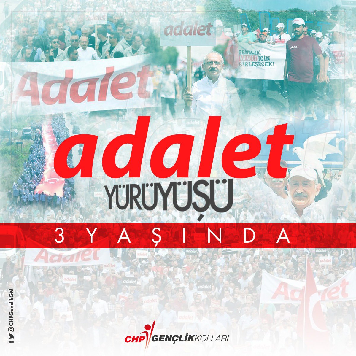 Ülkemize gerçek anlamda hakkı, hukuku, adaleti ve demokrasiyi getiresiye kadar mücadelemize devam edeceğiz.

👉🏻 Atılan her adımın onuruyla, #AdaletYürüyüşü3Yaşında !
