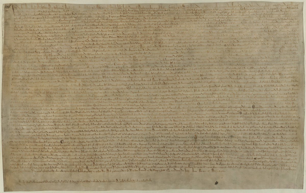 britishlibrary's tweet photo. Signed, sealed and kind of delivered #onthisday in 1215, here's one of the four surviving copies of #MagnaCarta, digitised and available to view online: https://t.co/yUPZzjVsQO https://t.co/CDsnAQ3LKA