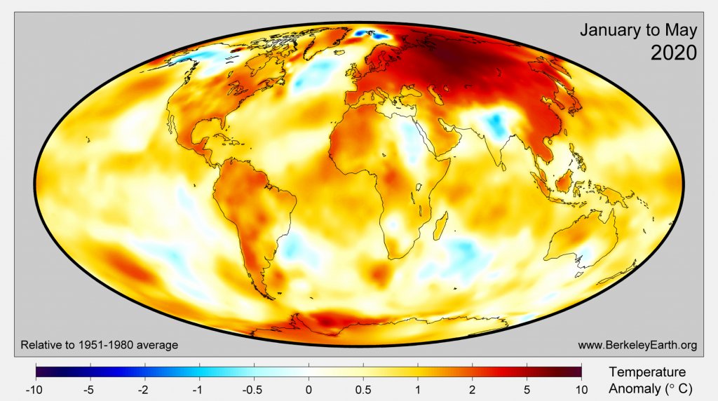 Sur les 5 premiers mois de l'année, la température en Russie a été supérieure de 5.9°C à la moyenne 1951-1980, le précédent record de chaleur est enfoncé de près de 2°C !
C'est dès maintenant que les effets du changement climatique se font sentir.
berkeleyearth.org/may-2020-tempe…