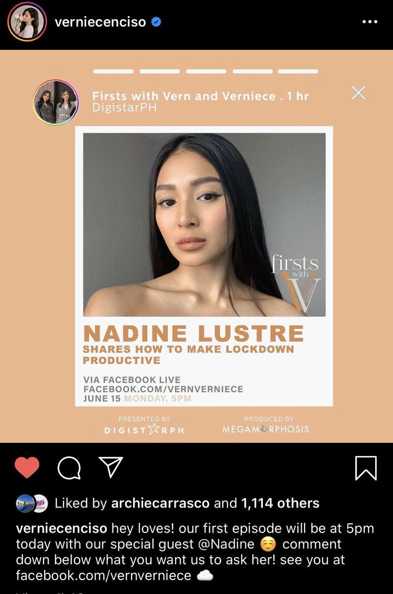 WLJD_Alabang's tweet photo. Let’s all watch #FirstsWithVV with special guest Nadine Lustre at 5PM. check out Vern and Vernice Enciso fb page 👉🏻 https://t.co/3Hs03m8nxT
FirstsWithVV AndNadine https://t.co/LhF3lG0iOF