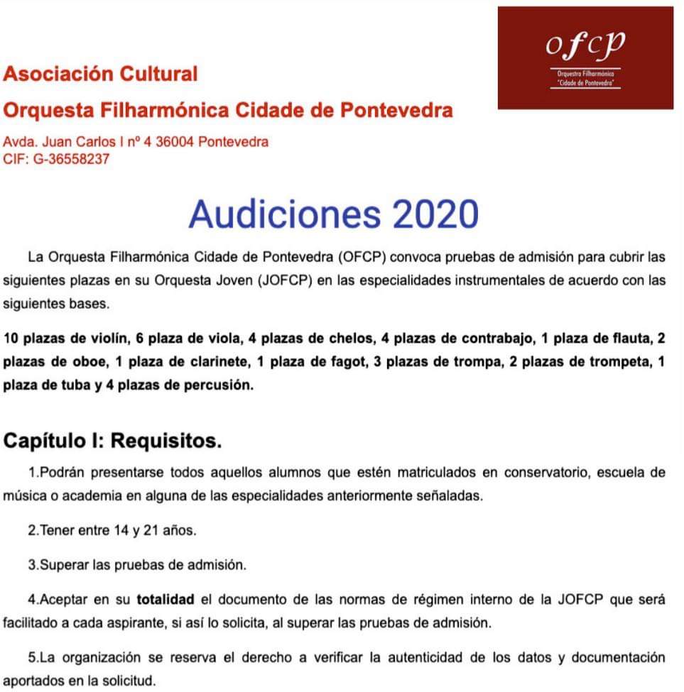 ofcpontevedra's tweet photo. Abierto el plazo de inscipción para las audiciones 2020 de las orquestas infantil y joven de la OFCP hasta el proximo 30 de Junio.

#OFCP #OFICP #XOFCP
#AMiñaOrquestraMola
#EncePlanSocialPontevedra https://t.co/J5HnJDCj9W