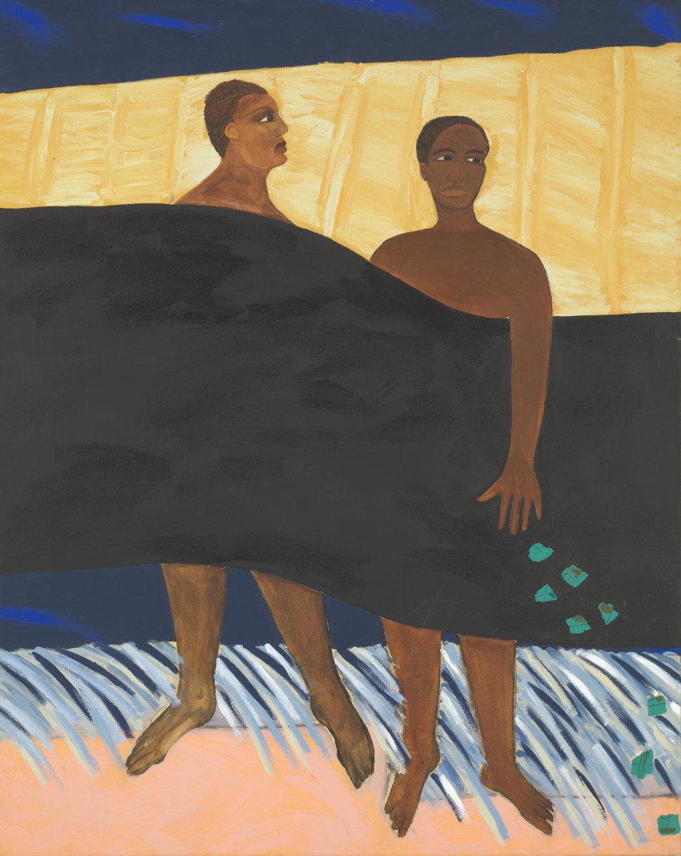 Ankledeep shows Black women behind a black shape. One is dropping a piece of paper. What do you think the painting is about? Some people say they are tearing up a map of the past. They want to create a new world where everything is fair. What would you change about the world?