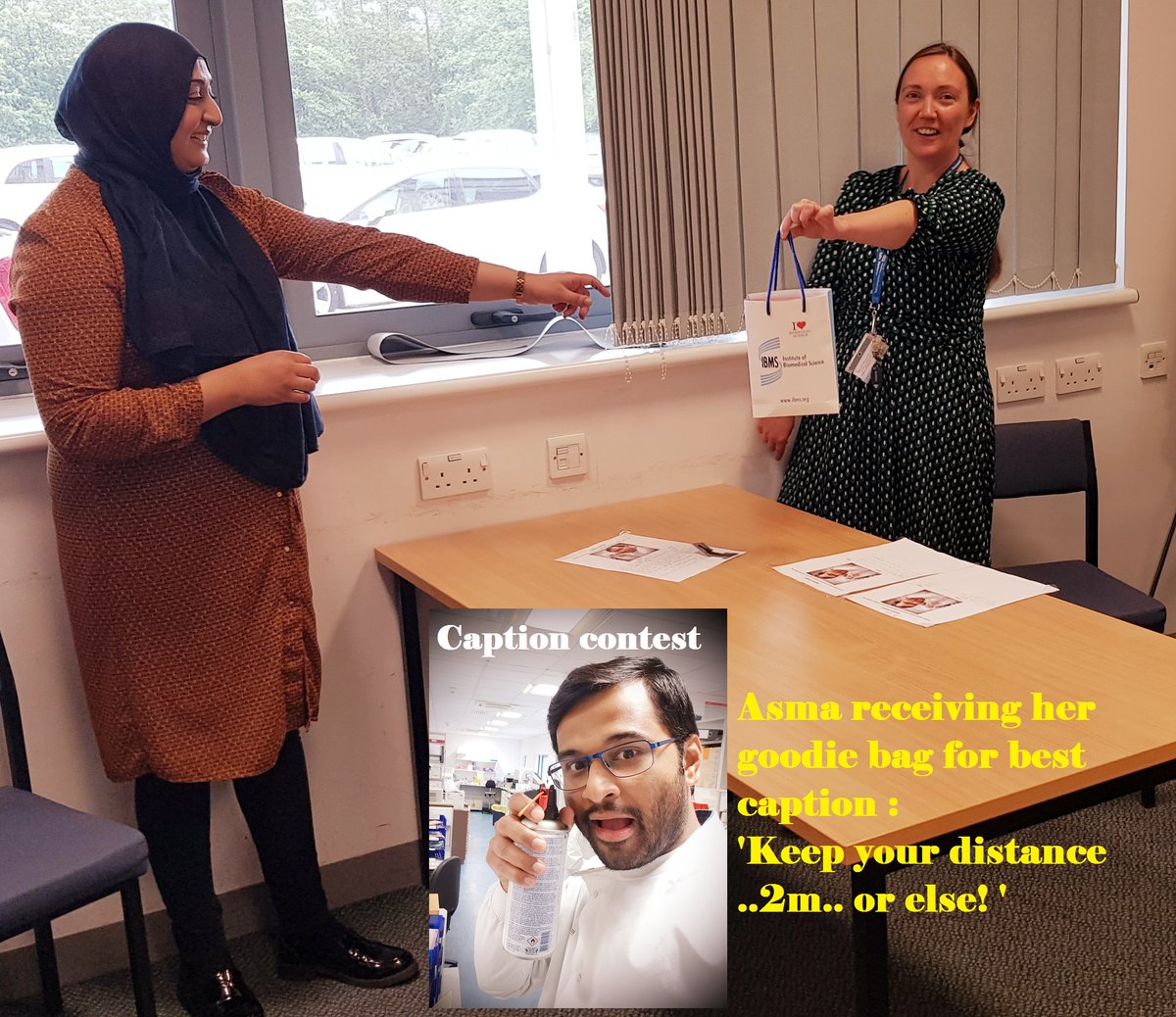 Thank you for the visit and judging the Caption contest <a href="/_Alison_Turner/">Alison Turner</a> and  @JawadHusain12 
Asma was over the moon for winning the goody bag. 
Caption contest (picture inserted) was held as part of BMS day celebration organised by Pathology Quality &amp; Training <a href="/SushantGhorpa16/">Sushant Ghorpade</a>