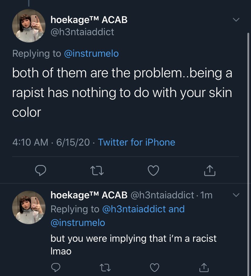 Hypocrite Feminist Karen has BLM in her screen name, claims to “just hate men” and when asked if that includes black men, indicates that black men are indeed “part of the problem” this therefore includes George Floyd and the rest of black men who are oppressed 