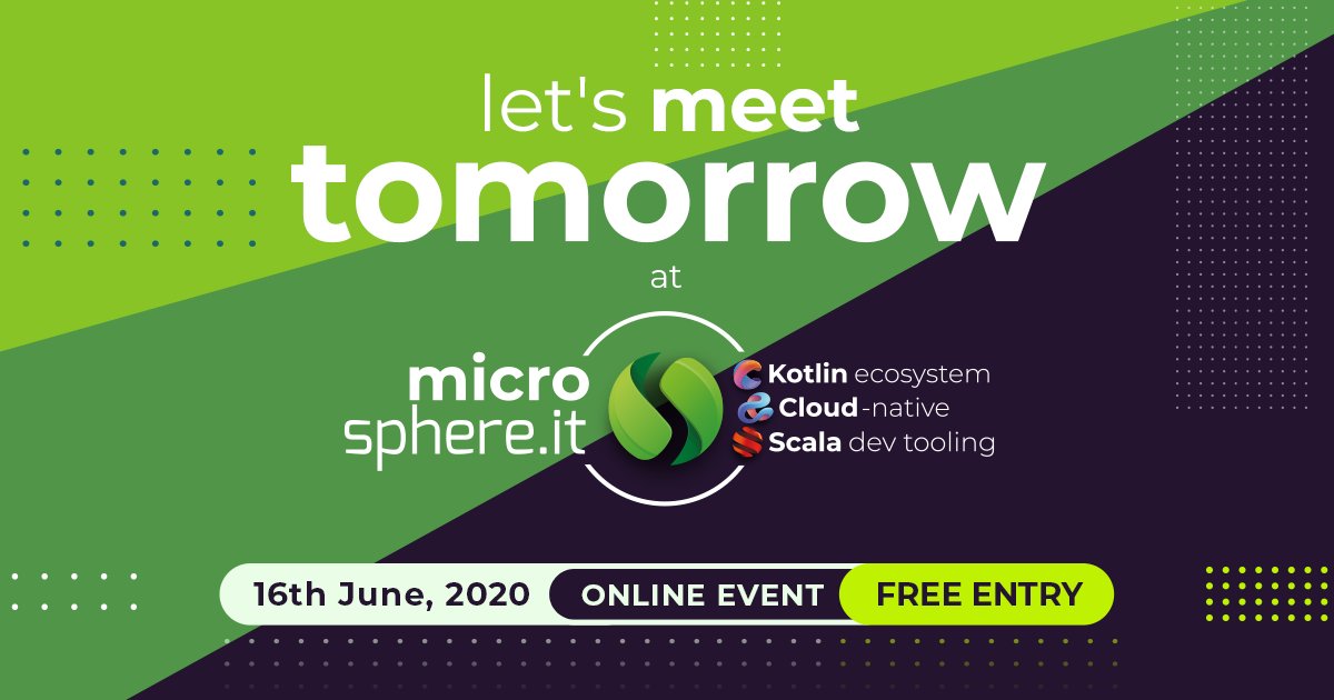One more day! 🎉
Join micro.sphere.it three-track meeting on #Kotlin, #Scala, #Cloud-Native hot topics with top-class experts and incredibly engaged community, you cannot miss it! 🔥

Grab your free ticket ⤵
hopin.to/events/micro-s…