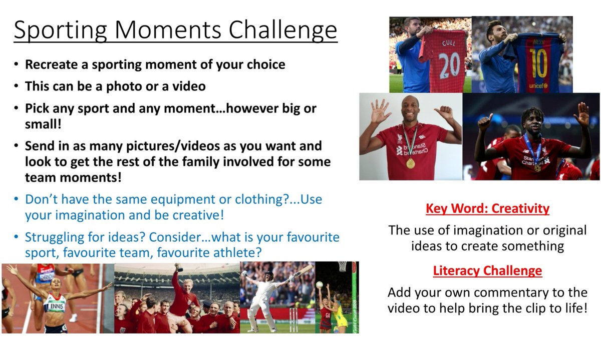 TuptonHallPE's tweet photo. Good morning! 😀 This week's #THSStayAtHomeChallenge is the Sporting Moments Challenge! We want you to pick a sporting moment of your choice and recreate it with a photo or video! Family efforts are encouraged and you can make as many as you like! Good luck! https://t.co/Zxl818FTW3