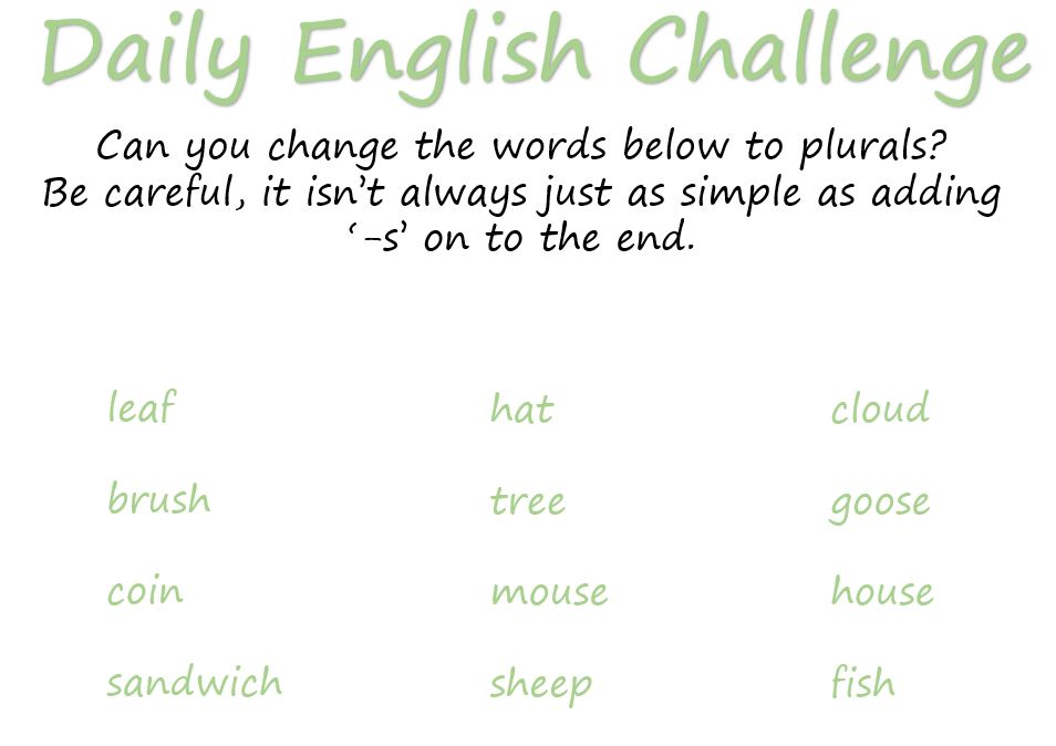 MoorePrimary's tweet image. DAILY ENGLISH CHALLENGE

Can you change the words below to plurals?

Be careful, it isn't always just as simple as adding '-s' on to the end. 

#homelearning #English #spelling #plurals