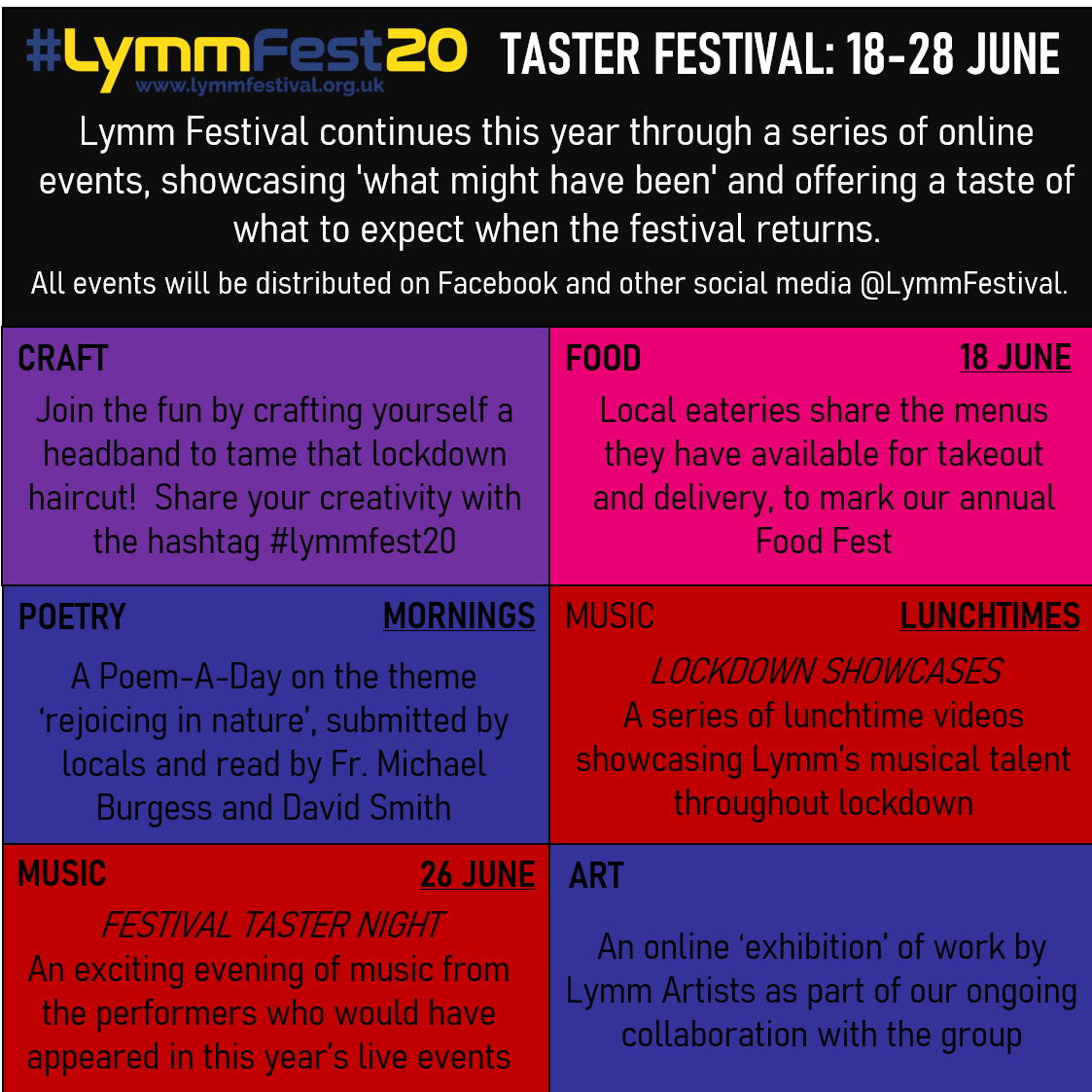 📣📣📣

ANNOUNCING our #lymmfest20 programme!

Between 18-28 June, the festival will continue through a series of online events, including music, poetry, art and more!  Follow our Facebook for the full content: facebook.com/lymmfestival/

#lymm #cheshire #music #craft #poetry