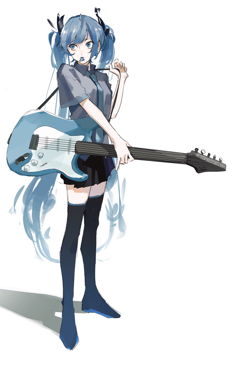 hatsune miku 1girl solo instrument guitar long hair skirt twintails  illustration images