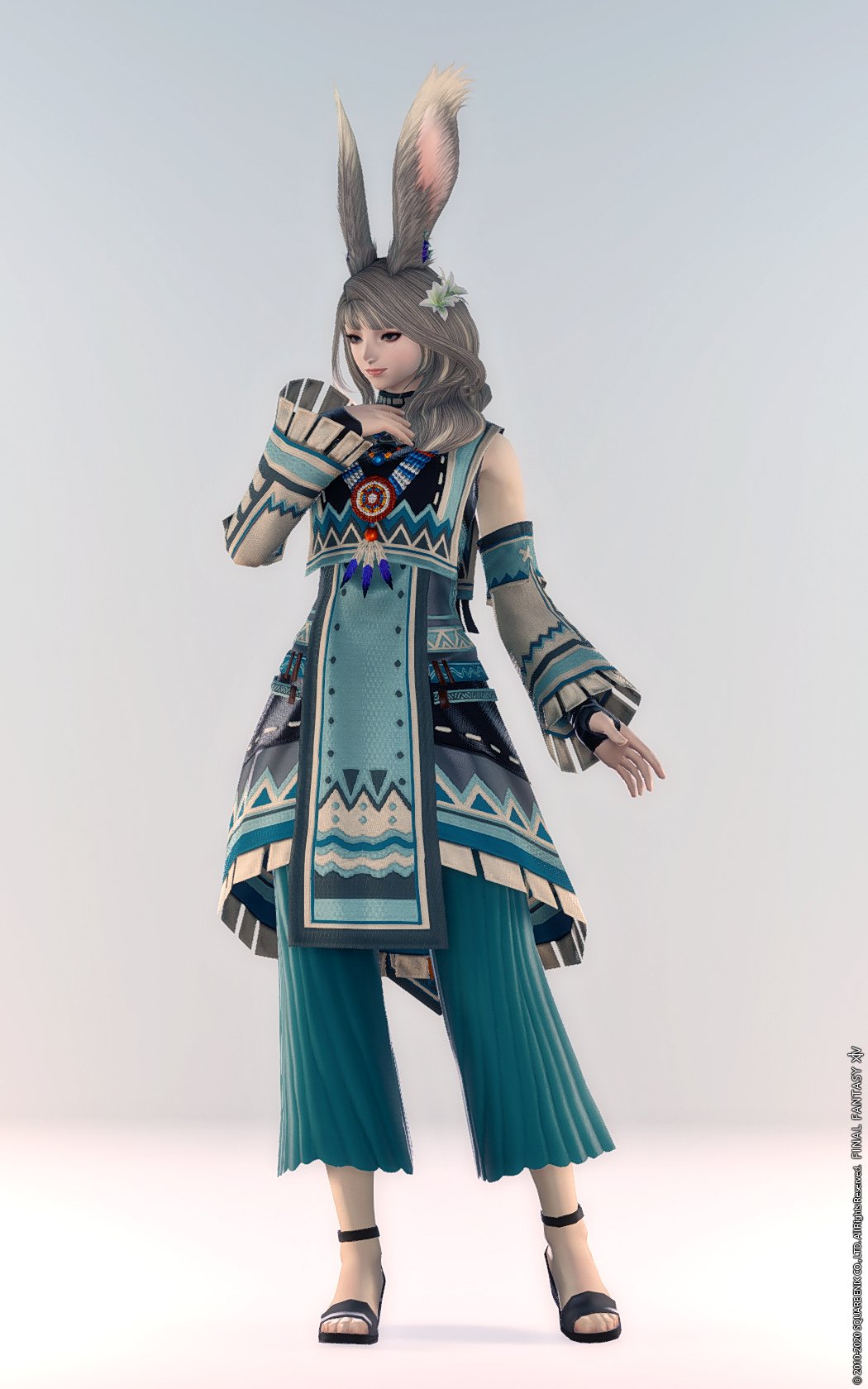 Usamaru 一昨日のニューワールドジャケットのミラプリですが 脚装備の取得難易度が高いとのお声を頂いたのでノーマルエデンの装備で染色を変えてみました 胴 ピーコックブルー 手 スノウホワイト 脚装備 エデンゲート ヒーラー