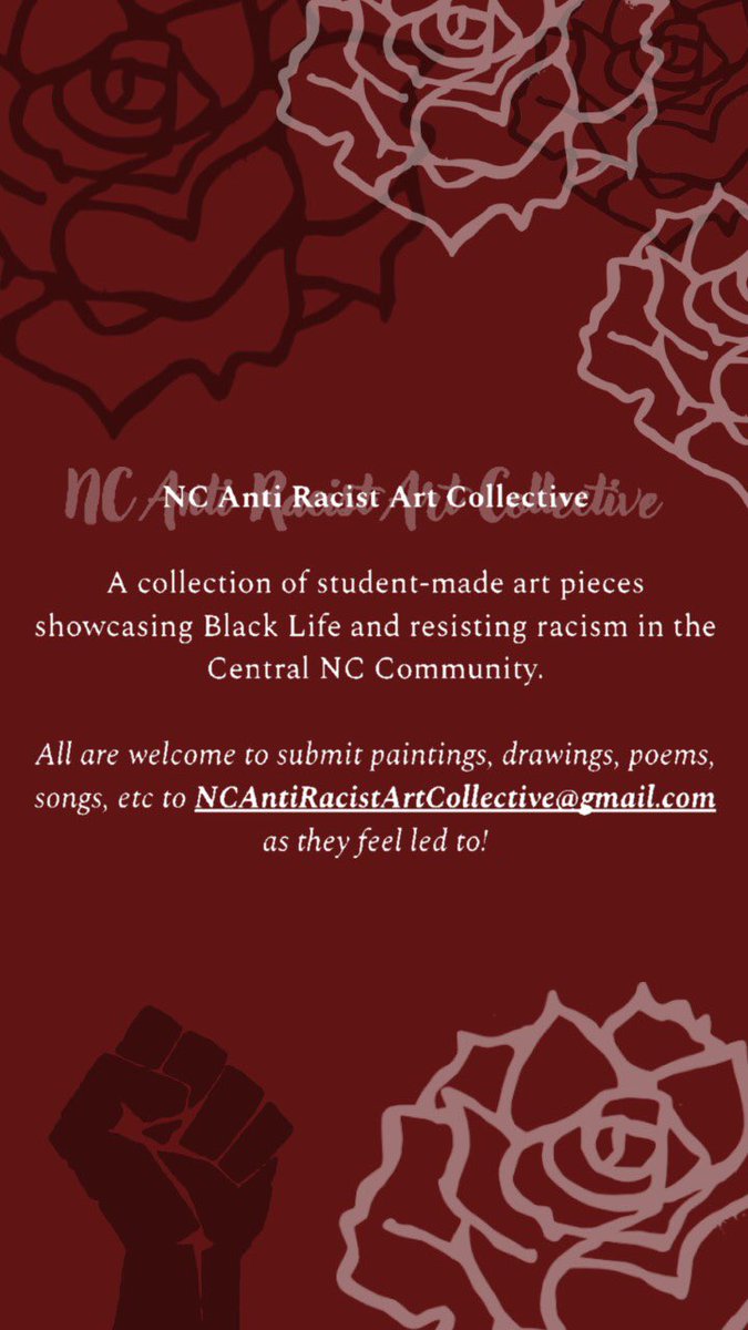WFHS student is pairing with a professor from Pastel Society of NC to create an Anti-Racist Art Collective! All students are encouraged to submit their artwork showcasing Black Life &amp; resisting racism in our community. See image.  #blm #rmsarts #BlackLivesMatter #antiracism
